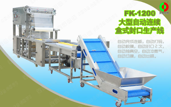 客戶定制大型盒式真空包裝封口生產(chǎn)線順利測(cè)試完畢準(zhǔn)備出貨！